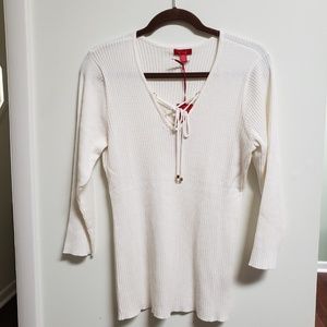 Cream Colored Front Lace Up Sweater
